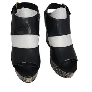 Massimo Black Upper Open-Toe Patterned Wedge Platform Heel Shoes Size 8.5